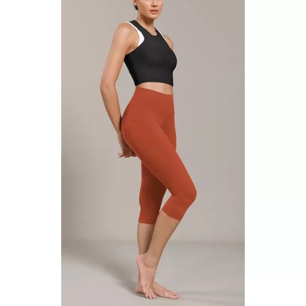 ODODOS ODCLOUD Buttery Soft Lounge Yoga Capris with Pockets for Women 14quot  19quot  21quot High Waist Capri LeggingsOrange Rust