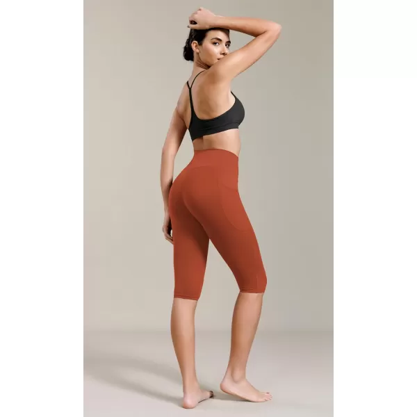 ODODOS ODCLOUD Buttery Soft Lounge Yoga Capris with Pockets for Women 14quot  19quot  21quot High Waist Capri LeggingsOrange Rust