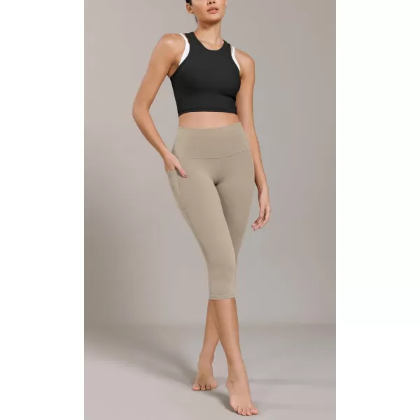ODODOS ODCLOUD Buttery Soft Lounge Yoga Capris with Pockets for Women 14quot  19quot  21quot High Waist Capri LeggingsShaker Beige