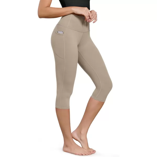 ODODOS ODCLOUD Buttery Soft Lounge Yoga Capris with Pockets for Women 14quot  19quot  21quot High Waist Capri LeggingsShaker Beige