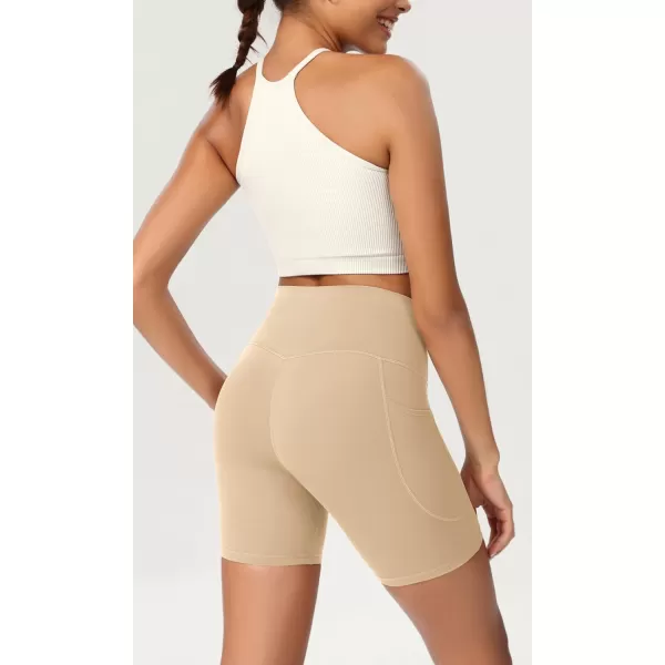 ODODOS ODCLOUD Womens High Waist Lounge Yoga Shorts with Pockets 4quot6quot8quot10quot Buttery Soft Biker ShortsBeige