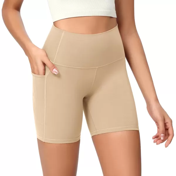 ODODOS ODCLOUD Womens High Waist Lounge Yoga Shorts with Pockets 4quot6quot8quot10quot Buttery Soft Biker ShortsBeige