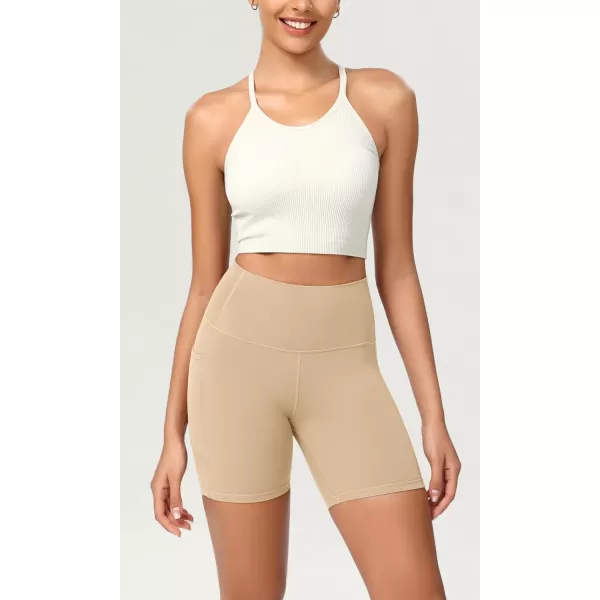 ODODOS ODCLOUD Womens High Waist Lounge Yoga Shorts with Pockets 4quot6quot8quot10quot Buttery Soft Biker ShortsBeige