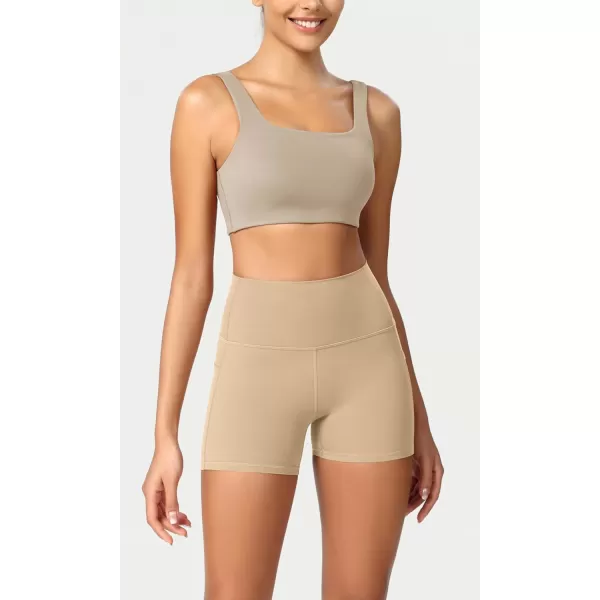 ODODOS ODCLOUD Womens High Waist Lounge Yoga Shorts with Pockets 4quot6quot8quot10quot Buttery Soft Biker ShortsBeige