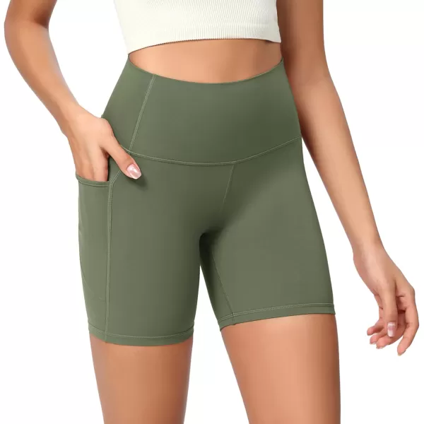 ODODOS ODCLOUD Womens High Waist Lounge Yoga Shorts with Pockets 4quot6quot8quot10quot Buttery Soft Biker ShortsDark Olive