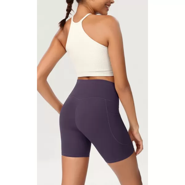 ODODOS ODCLOUD Womens High Waist Lounge Yoga Shorts with Pockets 4quot6quot8quot10quot Buttery Soft Biker ShortsDark Purple