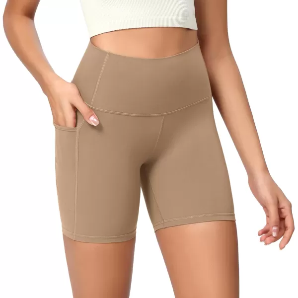 ODODOS ODCLOUD Womens High Waist Lounge Yoga Shorts with Pockets 4quot6quot8quot10quot Buttery Soft Biker ShortsLight Brown