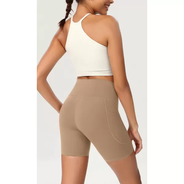 ODODOS ODCLOUD Womens High Waist Lounge Yoga Shorts with Pockets 4quot6quot8quot10quot Buttery Soft Biker ShortsLight Brown