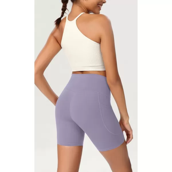 ODODOS ODCLOUD Womens High Waist Lounge Yoga Shorts with Pockets 4quot6quot8quot10quot Buttery Soft Biker ShortsLilac Smoke