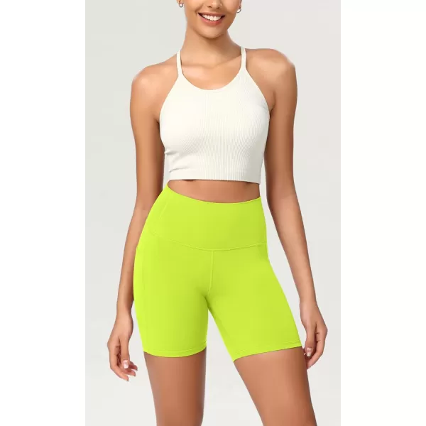 ODODOS ODCLOUD Womens High Waist Lounge Yoga Shorts with Pockets 4quot6quot8quot10quot Buttery Soft Biker ShortsNeon Green