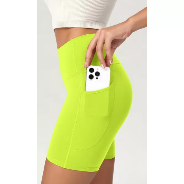 ODODOS ODCLOUD Womens High Waist Lounge Yoga Shorts with Pockets 4quot6quot8quot10quot Buttery Soft Biker ShortsNeon Green