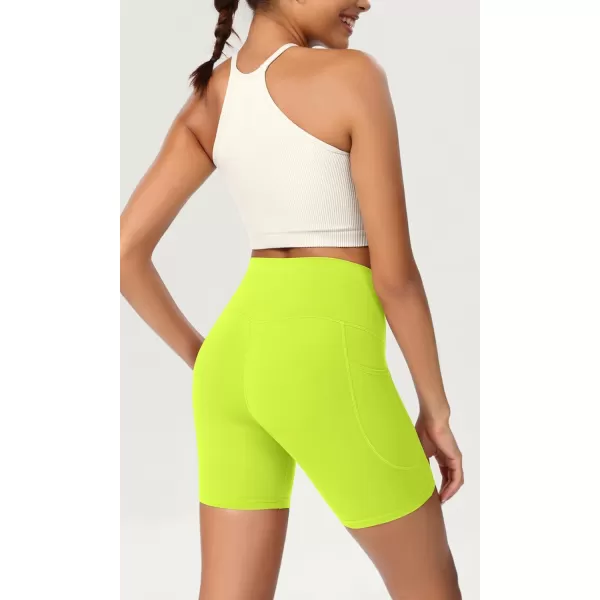 ODODOS ODCLOUD Womens High Waist Lounge Yoga Shorts with Pockets 4quot6quot8quot10quot Buttery Soft Biker ShortsNeon Green