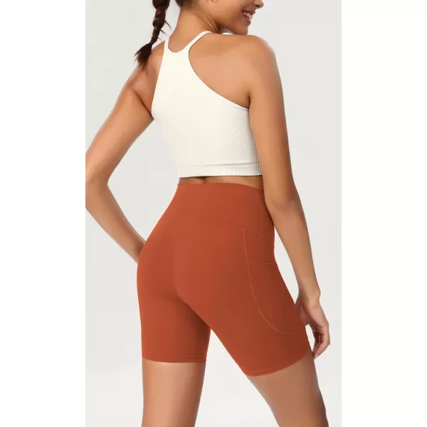 ODODOS ODCLOUD Womens High Waist Lounge Yoga Shorts with Pockets 4quot6quot8quot10quot Buttery Soft Biker ShortsOrange Rust