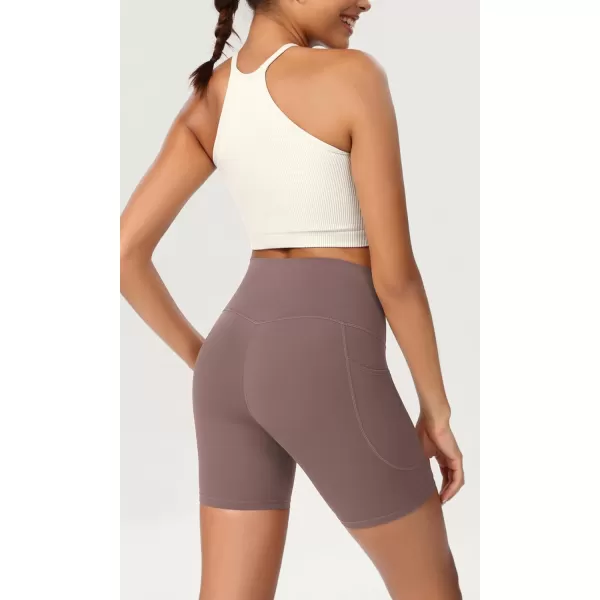 ODODOS ODCLOUD Womens High Waist Lounge Yoga Shorts with Pockets 4quot6quot8quot10quot Buttery Soft Biker ShortsPurple Taupe