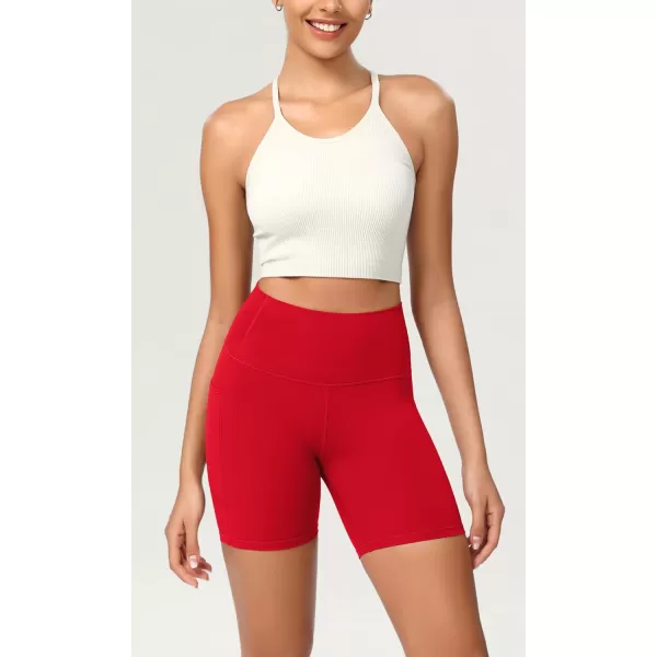 ODODOS ODCLOUD Womens High Waist Lounge Yoga Shorts with Pockets 4quot6quot8quot10quot Buttery Soft Biker ShortsRed