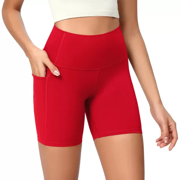 ODODOS ODCLOUD Womens High Waist Lounge Yoga Shorts with Pockets 4quot6quot8quot10quot Buttery Soft Biker ShortsRed