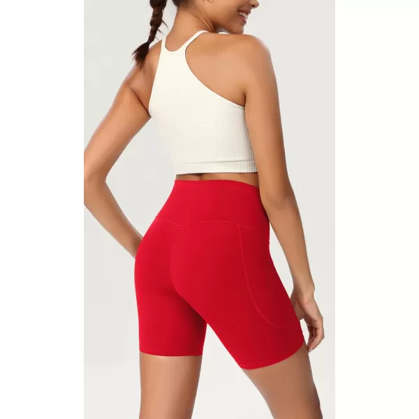 ODODOS ODCLOUD Womens High Waist Lounge Yoga Shorts with Pockets 4quot6quot8quot10quot Buttery Soft Biker ShortsRed