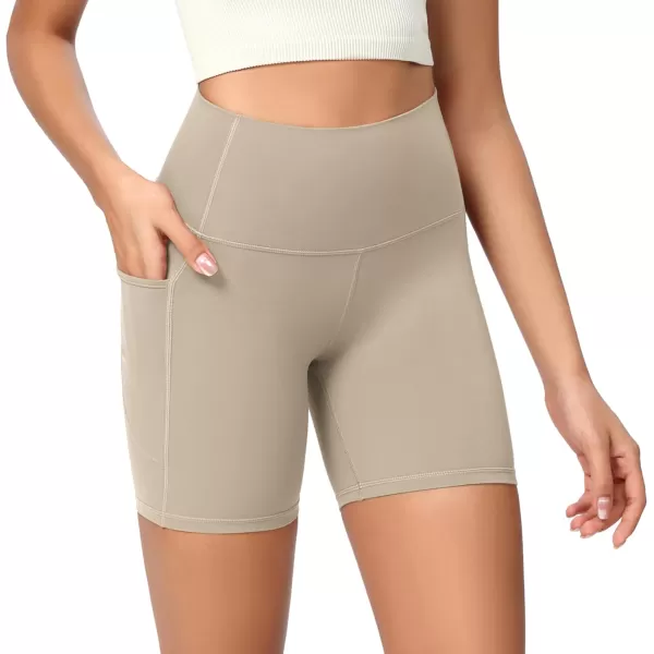 ODODOS ODCLOUD Womens High Waist Lounge Yoga Shorts with Pockets 4quot6quot8quot10quot Buttery Soft Biker ShortsShaker Beige