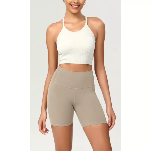 ODODOS ODCLOUD Womens High Waist Lounge Yoga Shorts with Pockets 4quot6quot8quot10quot Buttery Soft Biker ShortsShaker Beige