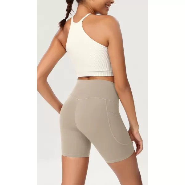 ODODOS ODCLOUD Womens High Waist Lounge Yoga Shorts with Pockets 4quot6quot8quot10quot Buttery Soft Biker ShortsShaker Beige