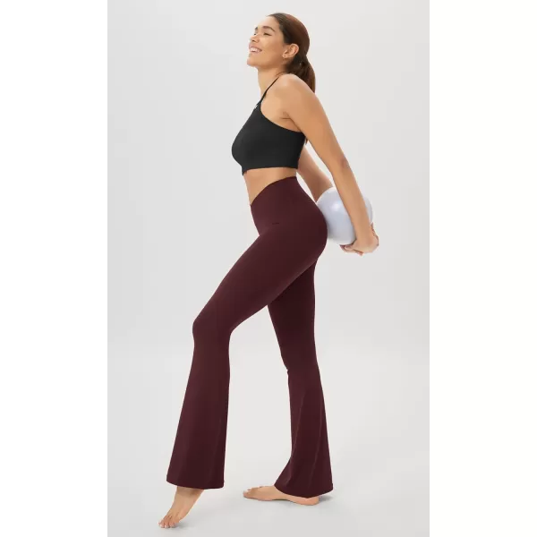 ODODOS Womens Cloud Feeling Crossover Flared Pants with Back Pocket High Waist Bootcut Lounge Yoga Pants3032quot InseamBurgundy