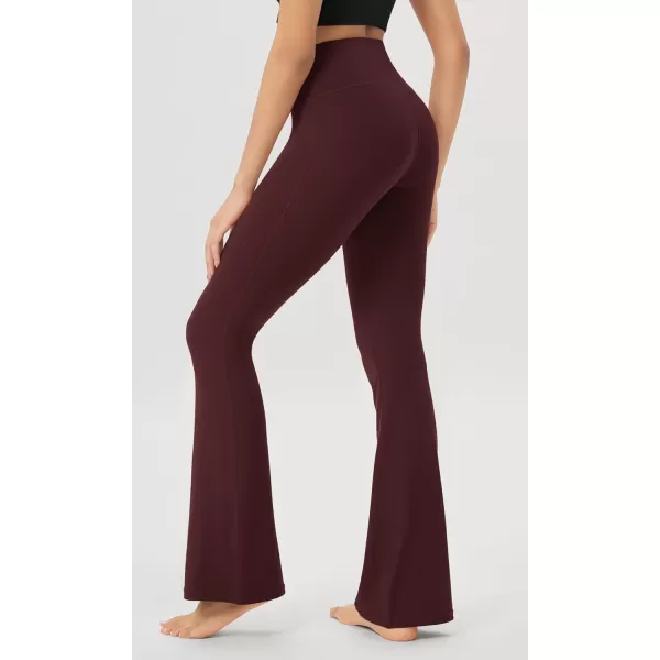 ODODOS Womens Cloud Feeling Crossover Flared Pants with Back Pocket High Waist Bootcut Lounge Yoga Pants3032quot InseamBurgundy