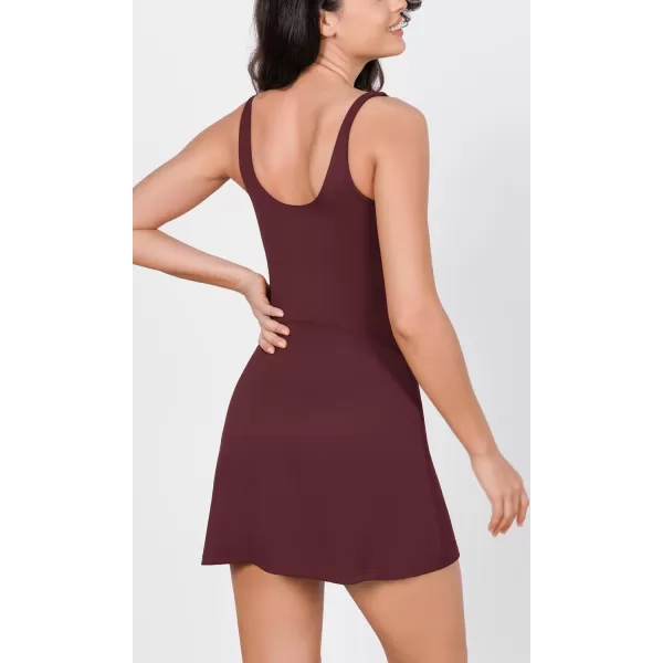 ODODOS Womens Cloud Feeling Tank Dress with Separate Shorts and Built in Bra U Back Mini Tennis DressBurgundy