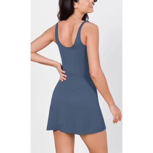 ODODOS Womens Cloud Feeling Tank Dress with Separate Shorts and Built in Bra U Back Mini Tennis DressInk Blue