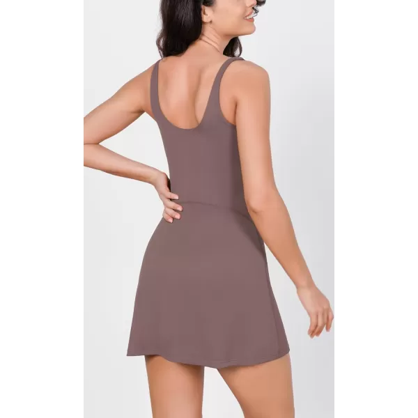 ODODOS Womens Cloud Feeling Tank Dress with Separate Shorts and Built in Bra U Back Mini Tennis DressPurple Taupe