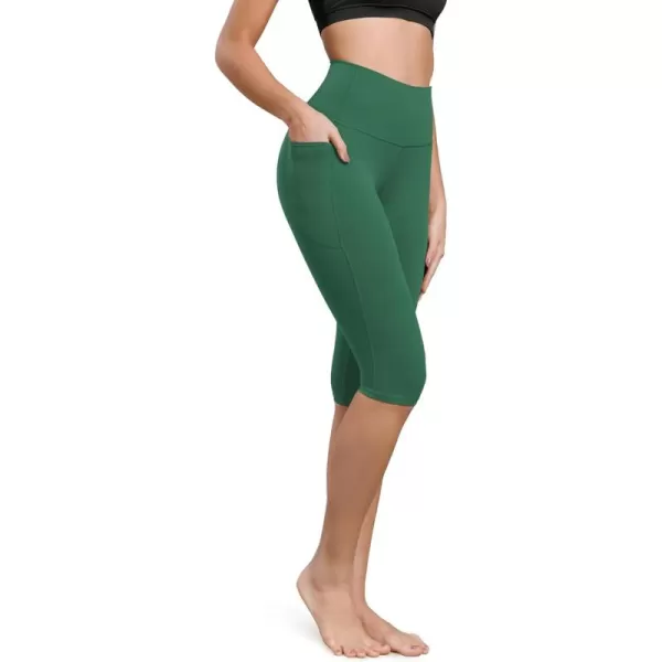 ODODOS ODCLOUD Buttery Soft Lounge Yoga Capris with Pockets for Women 14quot  19quot  21quot High Waist Capri LeggingsDark Green