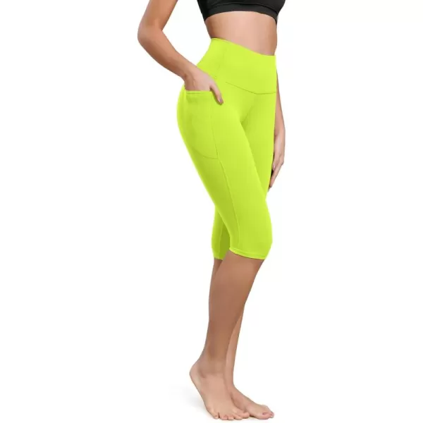 ODODOS ODCLOUD Buttery Soft Lounge Yoga Capris with Pockets for Women 14quot  19quot  21quot High Waist Capri LeggingsNeon Green