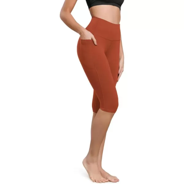 ODODOS ODCLOUD Buttery Soft Lounge Yoga Capris with Pockets for Women 14quot  19quot  21quot High Waist Capri LeggingsOrange Rust