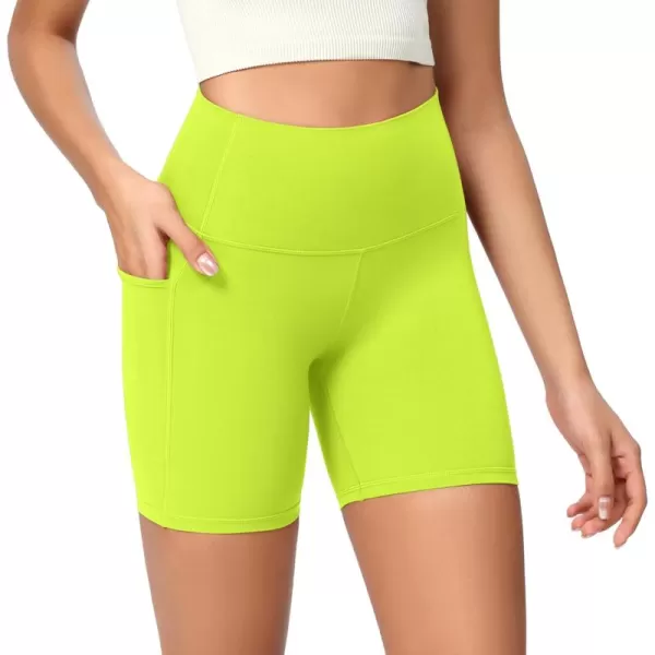 ODODOS ODCLOUD Womens High Waist Lounge Yoga Shorts with Pockets 4quot6quot8quot10quot Buttery Soft Biker ShortsNeon Green