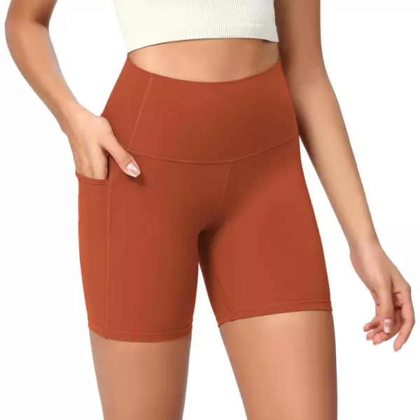 ODODOS ODCLOUD Womens High Waist Lounge Yoga Shorts with Pockets 4quot6quot8quot10quot Buttery Soft Biker ShortsOrange Rust