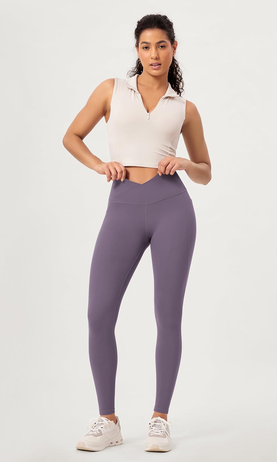 ODODOS 2 Pack Buttery Soft Cross Waist Leggings with Pockets for Women ODCLOUD 25quot  28quot Crossover Lounge Yoga PantsBlackash Violet