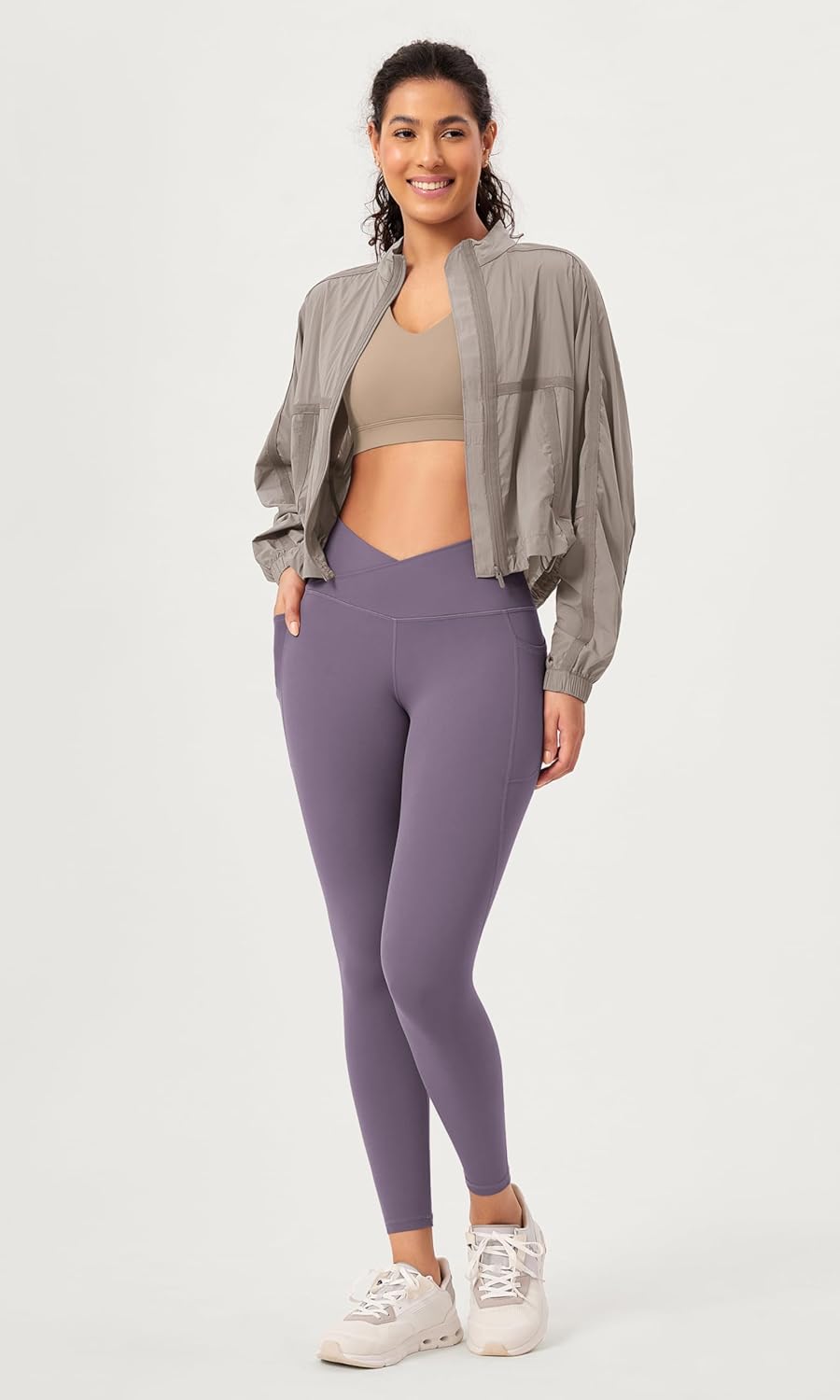 ODODOS 2 Pack Buttery Soft Cross Waist Leggings with Pockets for Women ODCLOUD 25quot  28quot Crossover Lounge Yoga PantsBlackash Violet