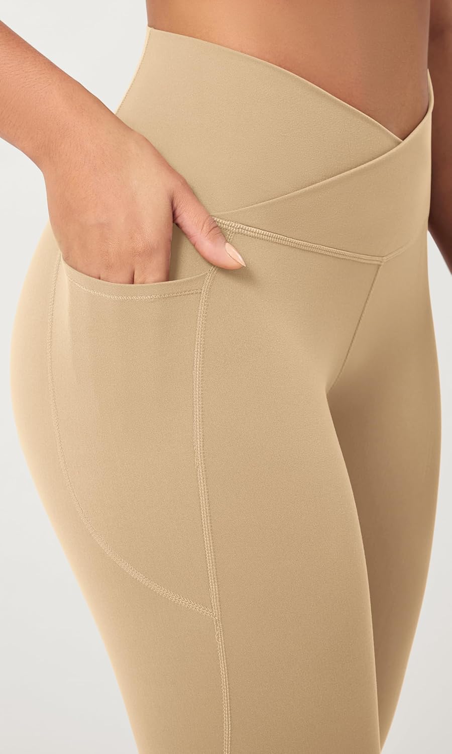 ODODOS 2 Pack Buttery Soft Cross Waist Leggings with Pockets for Women ODCLOUD 25quot  28quot Crossover Lounge Yoga PantsBlackbeige