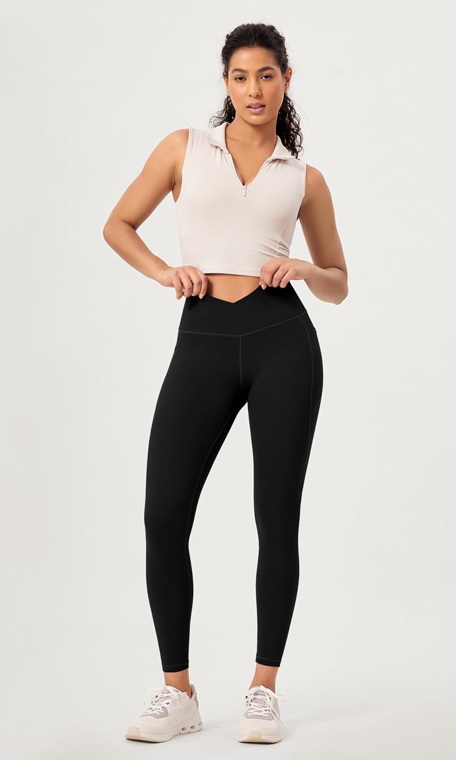 ODODOS 2 Pack Buttery Soft Cross Waist Leggings with Pockets for Women ODCLOUD 25quot  28quot Crossover Lounge Yoga PantsBlackblack