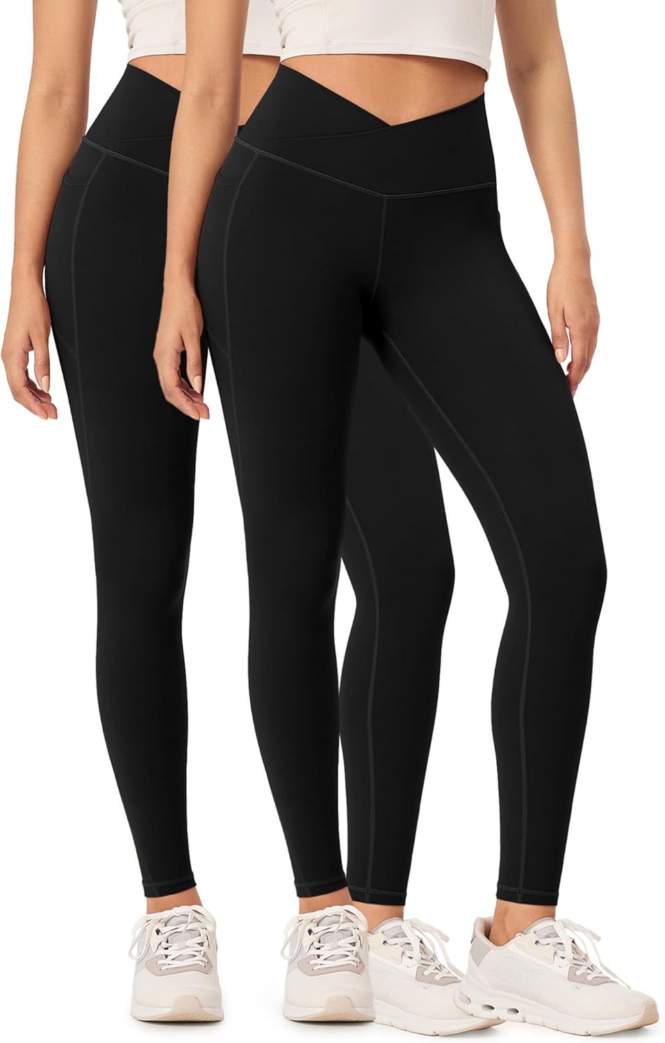 ODODOS 2 Pack Buttery Soft Cross Waist Leggings with Pockets for Women ODCLOUD 25quot  28quot Crossover Lounge Yoga PantsBlackblack