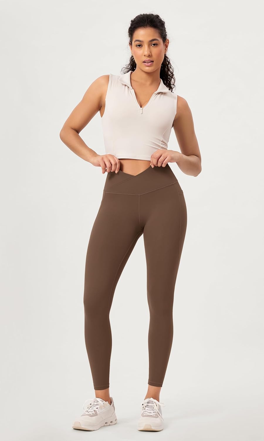 ODODOS 2 Pack Buttery Soft Cross Waist Leggings with Pockets for Women ODCLOUD 25quot  28quot Crossover Lounge Yoga PantsBlackbrunette