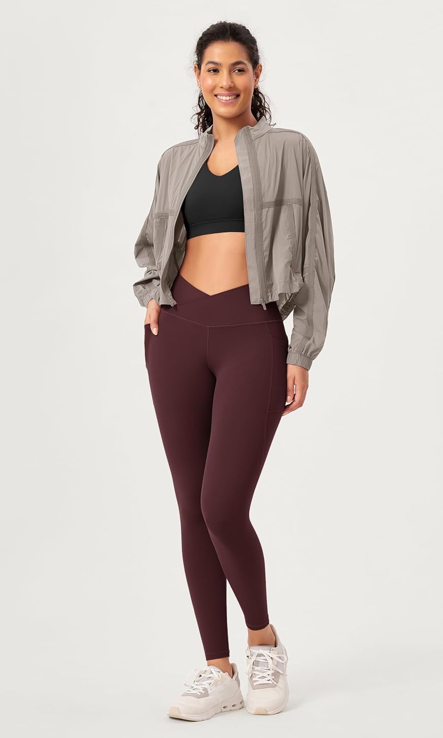 ODODOS 2 Pack Buttery Soft Cross Waist Leggings with Pockets for Women ODCLOUD 25quot  28quot Crossover Lounge Yoga PantsBlackburgundy