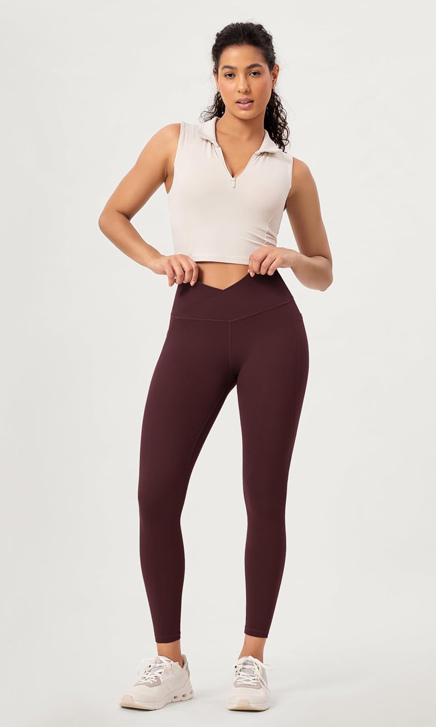 ODODOS 2 Pack Buttery Soft Cross Waist Leggings with Pockets for Women ODCLOUD 25quot  28quot Crossover Lounge Yoga PantsBlackburgundy