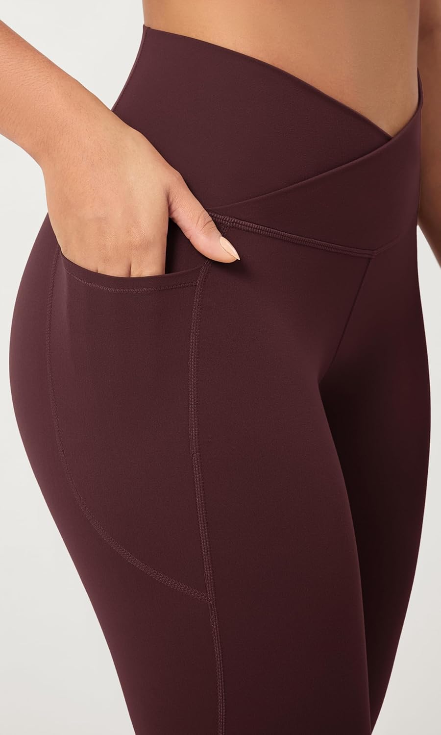 ODODOS 2 Pack Buttery Soft Cross Waist Leggings with Pockets for Women ODCLOUD 25quot  28quot Crossover Lounge Yoga PantsBlackburgundy