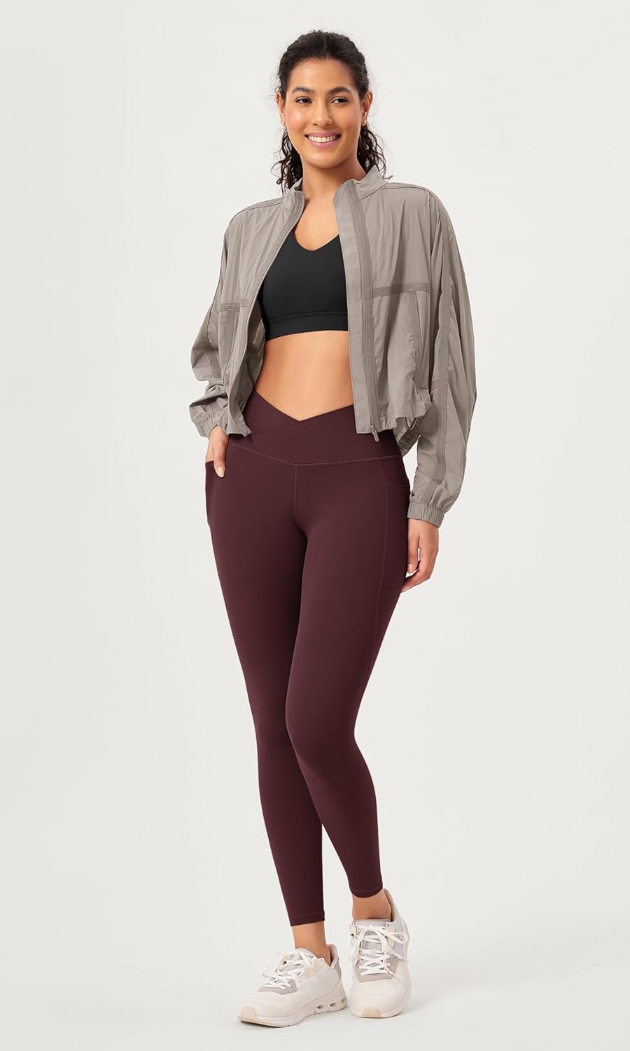ODODOS 2 Pack Buttery Soft Cross Waist Leggings with Pockets for Women ODCLOUD 25quot  28quot Crossover Lounge Yoga PantsBlackburgundy