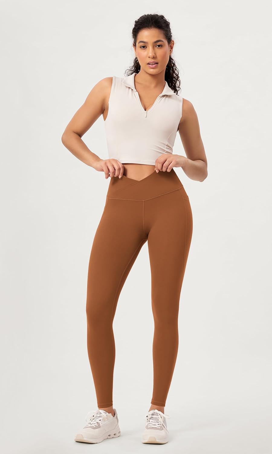 ODODOS 2 Pack Buttery Soft Cross Waist Leggings with Pockets for Women ODCLOUD 25quot  28quot Crossover Lounge Yoga PantsBlackcaramel