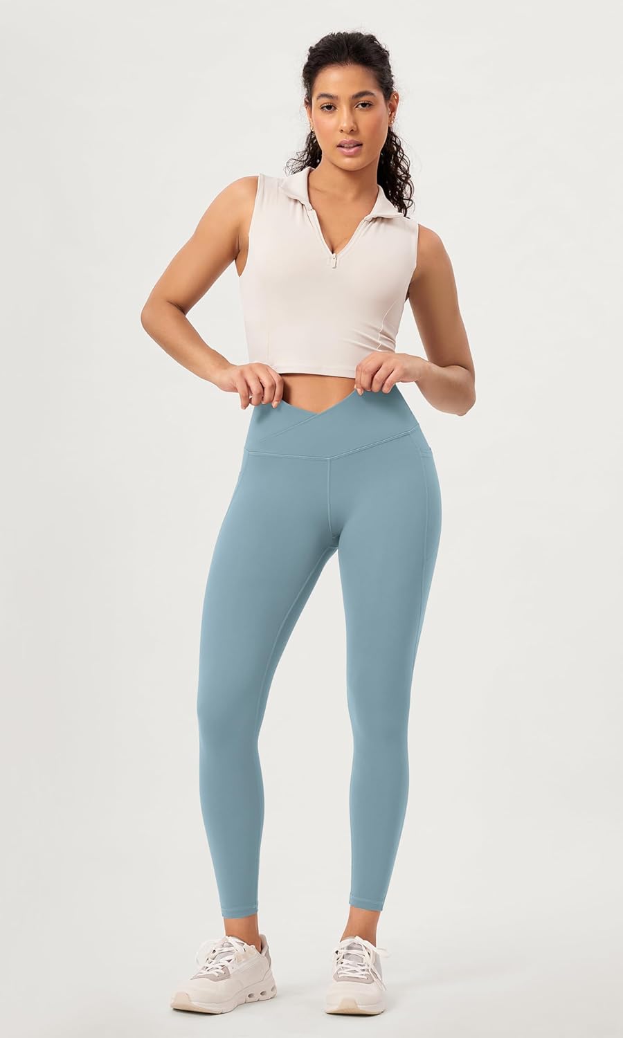 ODODOS 2 Pack Buttery Soft Cross Waist Leggings with Pockets for Women ODCLOUD 25quot  28quot Crossover Lounge Yoga PantsBlackchambray