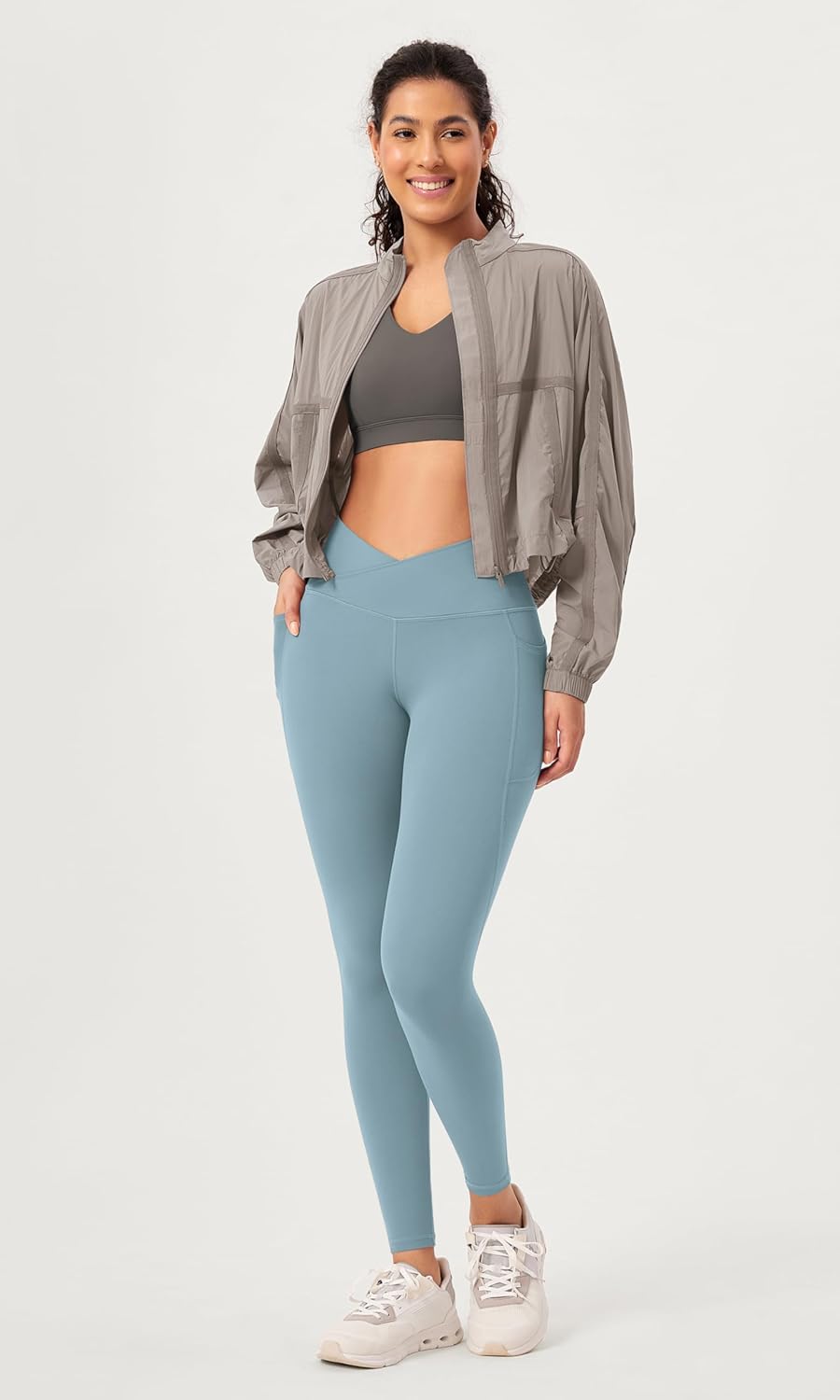 ODODOS 2 Pack Buttery Soft Cross Waist Leggings with Pockets for Women ODCLOUD 25quot  28quot Crossover Lounge Yoga PantsBlackchambray