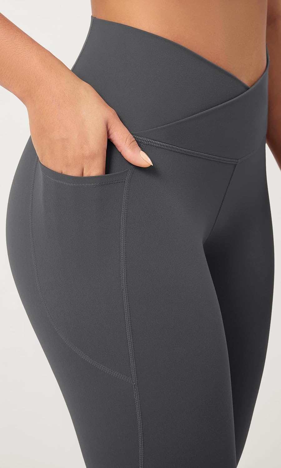 ODODOS 2 Pack Buttery Soft Cross Waist Leggings with Pockets for Women ODCLOUD 25quot  28quot Crossover Lounge Yoga PantsBlackcharcoal
