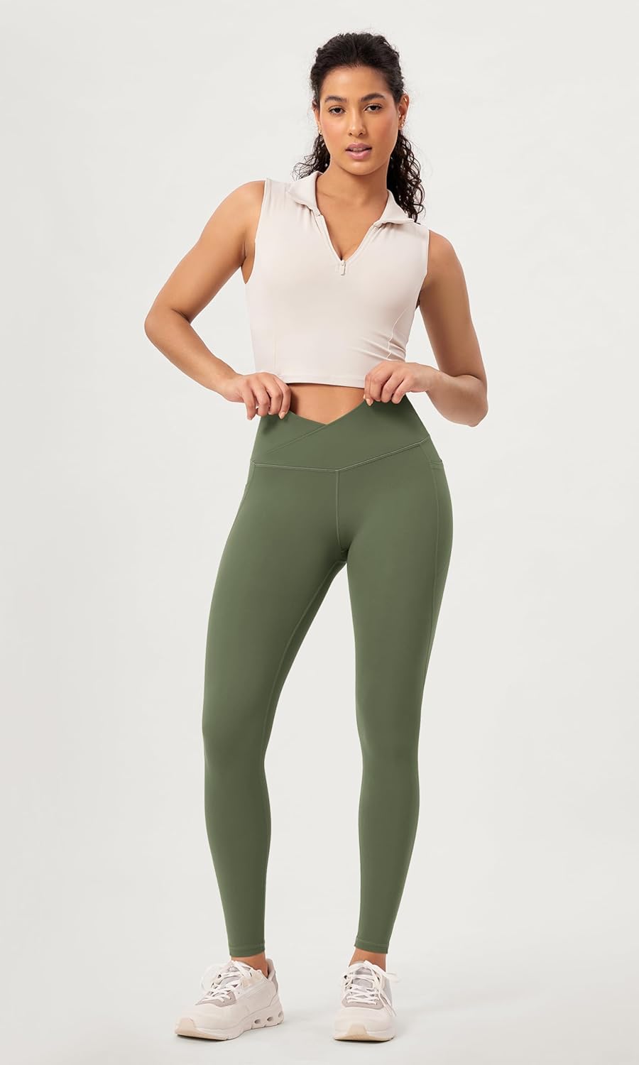 ODODOS 2 Pack Buttery Soft Cross Waist Leggings with Pockets for Women ODCLOUD 25quot  28quot Crossover Lounge Yoga PantsBlackdark Olive