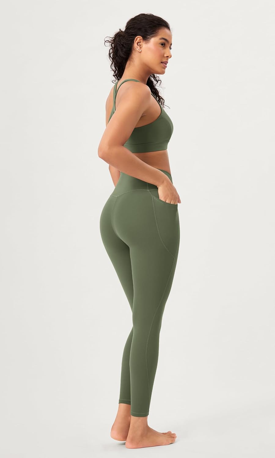 ODODOS 2 Pack Buttery Soft Cross Waist Leggings with Pockets for Women ODCLOUD 25quot  28quot Crossover Lounge Yoga PantsBlackdark Olive